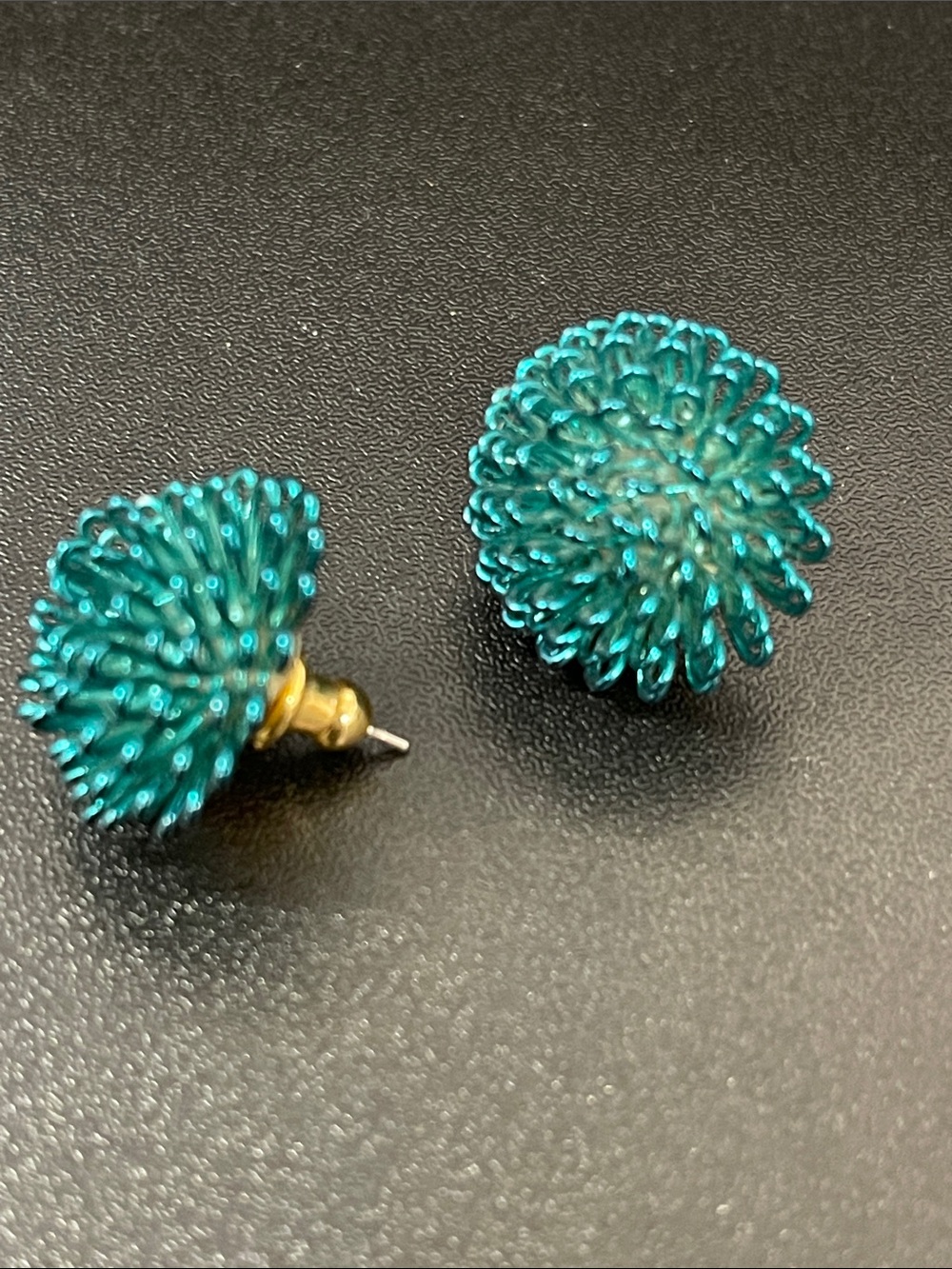 Teal Textured Pom Stud Earrings